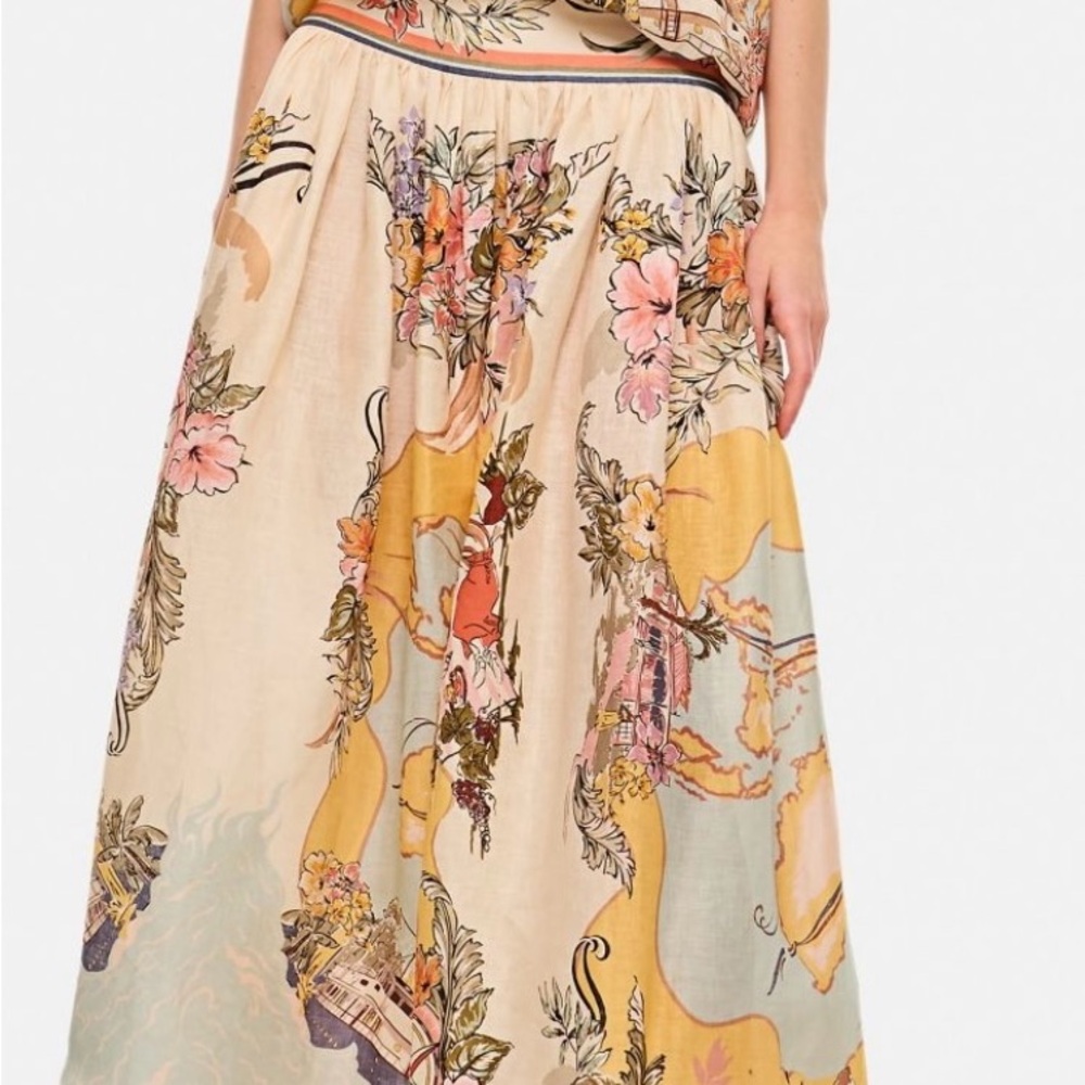 Zimmermann Women Tallow Printed Linen Midi Skirt. NWT. Size 0